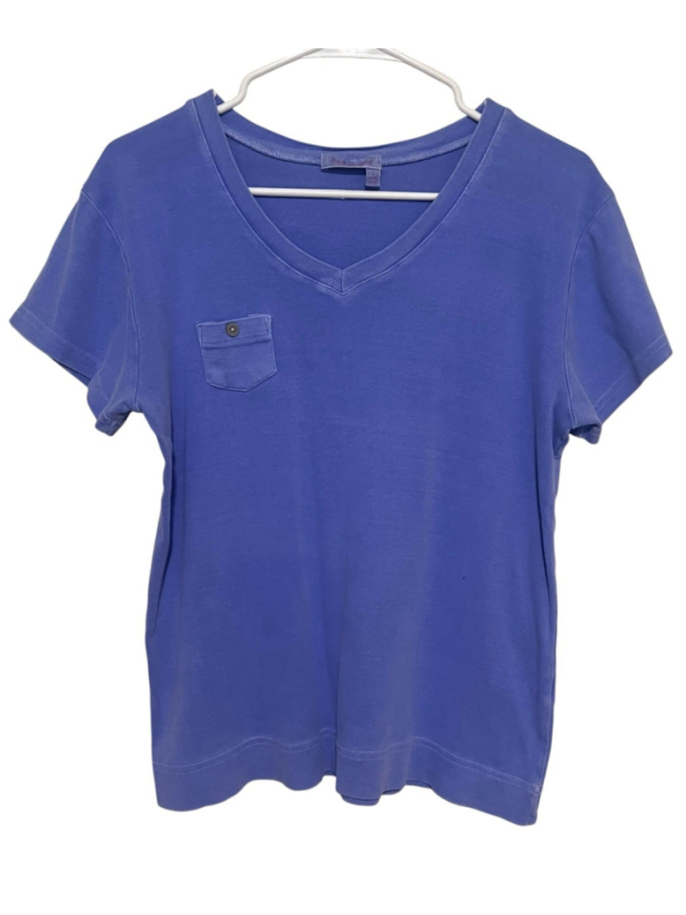 Fresh Produce V-neck Pocket Tee Womens Large Periwinkle Blue T-shirt Made in USA